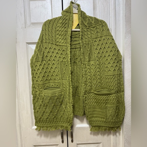 Connemara Knit Wear Vintage Women Merino Wool Shawl Pocket Sweater Ireland Cover - Picture 1 of 10
